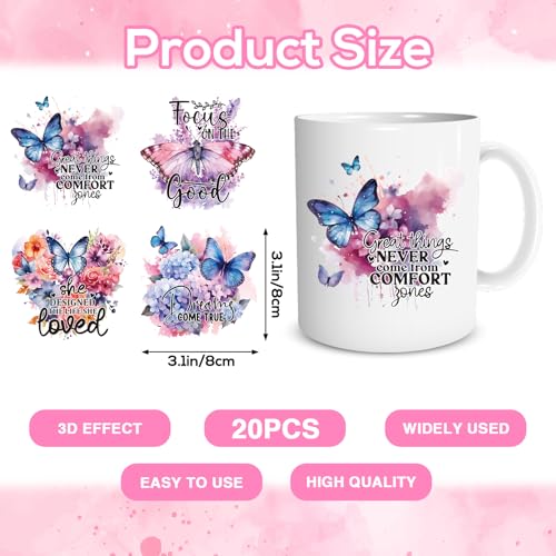 UV DTF Cup Wraps - 20 Sheets Butterfly UVDTF Cup Wraps for 16 OZ Glass, Inspirational Affirmative Quotes UV DTF Transfer Stickers, Waterproof Rub on Transfer Decals for Water Bottles Mugs - style: Butterfly Inspirational