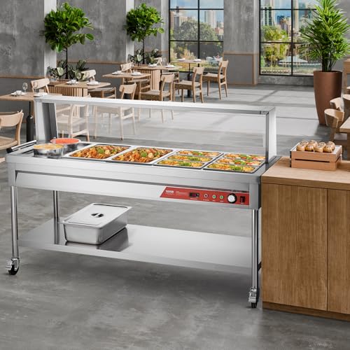 VEVOR Commercial Food Warmer, 8 Pans + 2 Pots Electric Steam Table, 1800W Professional Buffet Catering Food Warmer with Shield Undershelf Wheels, Stainless Steel Server for Party Restaurant - size: 8 Pans + 2 Pots