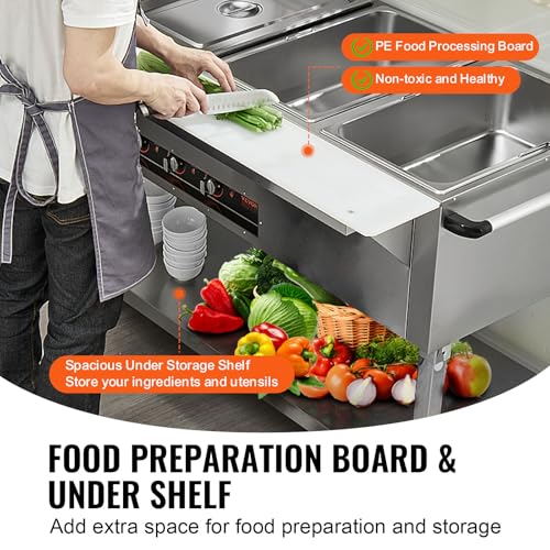VEVOR 5-Pan Commercial Food Warmer, 5 x 20.6QT Electric Steam Table, 3750W Professional Buffet Catering Food Warmer with 4 Wheels (2 Lockable), Food Grade Stainless Steel Server for Party Restaurant - size: 5-Pan (103 QT)