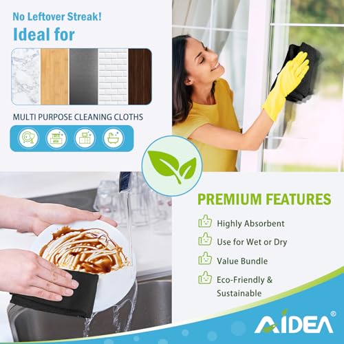 AIDEA Microfiber Cleaning Cloth Black 50PK, Microfiber Towels 11.5×11.5" - color: Black
