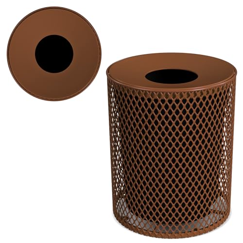 Leisure Craft 32 Gallon Commercial Outdoor Trash Can, Metal, Made in USA - color: Brown