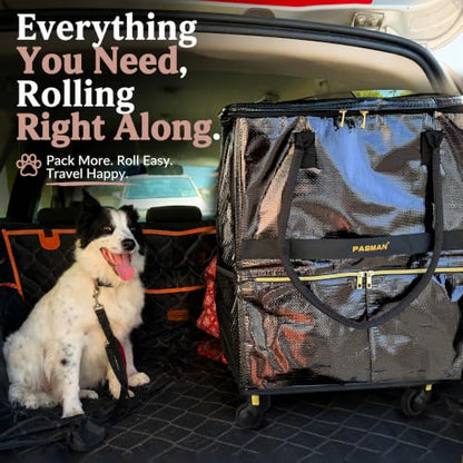 PASMAN Reusable Foldable Rolling Grocery Bag on 5 Wheels,Large,Black - color: Black, size: Large