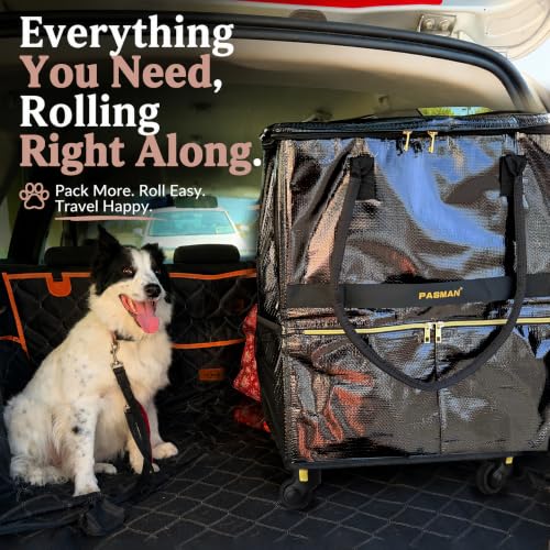 PASMAN Reusable Foldable Rolling Grocery Bag on 5 Wheels,Large,Black - color: Black, size: Large
