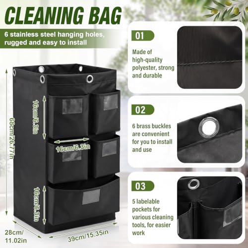 Meanplan 2 Pack Cleaning Cart Bag 20 Gallon Replacement Janitorial Cart with 5 Pockets Thick Bag Zippered 27 x 15.75 x 11 Inch Large Capacity Commercial Cleaning Bags for Housekeeping Carts(Black) - color: Black