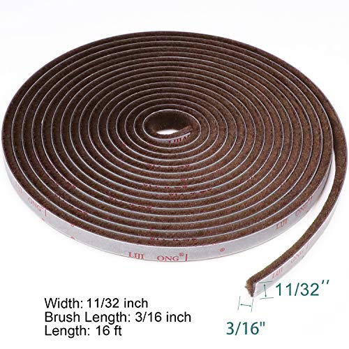TORRAMI Brush Weather Stripping, 11/32 x 3/16 in, 16 ft, Brown - color: Brown, size: 11/32 inch x 3/16 inch x 16 ft
