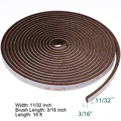 TORRAMI Brush Weather Stripping, 11/32 x 3/16 in, 16 ft, Brown - color: Brown, size: 11/32 inch x 3/16 inch x 16 ft