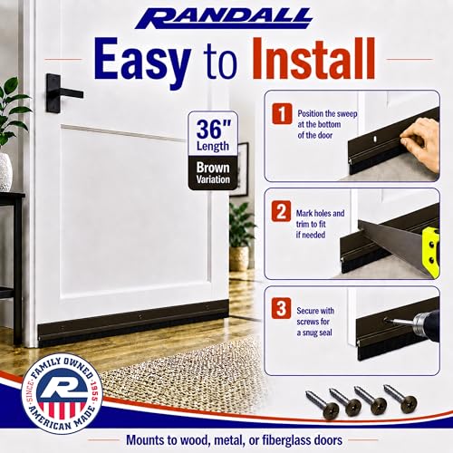 Randall Manufacturing Co., Inc | Door Sweeps – Aluminum & Brush | Brush Sweeps for Gaps Up to 1” | Brown Trim with Black Brush | 3 Feet | 3/4" Brush | Fill Gaps & Keep Unwanted Debris Out - size: 3 FT Brown