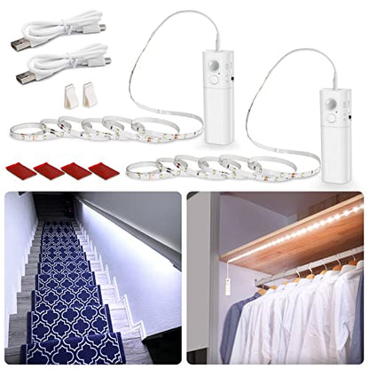 WOBANE Motion Sensor Stair Strip Lights,Rechargeable LED Closet Light,White - color: White, size: 2*6.56ft White