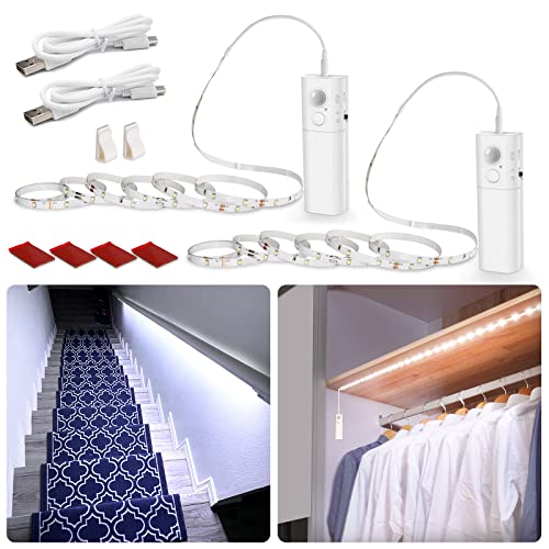 WOBANE Motion Sensor Stair Strip Lights,Rechargeable LED Closet Light,White - color: White, size: 2*6.56ft White