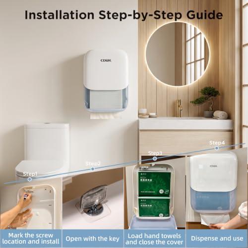 Paper Towel Dispenser Wall Mount, Holds 500 Multifold or 400 C-Fold Towels - color: White