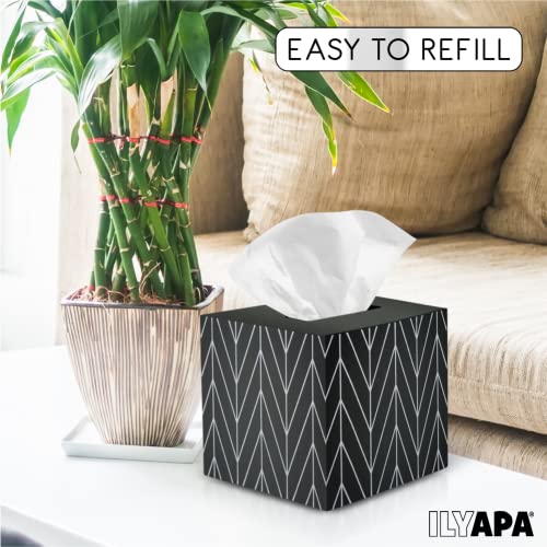 Ilyapa Wooden Tissue Box Cover, Black Wood Chevron Design - Modern Printed Wooden Tissue Holders - color: Black Wood Chevron, size: 5" Square