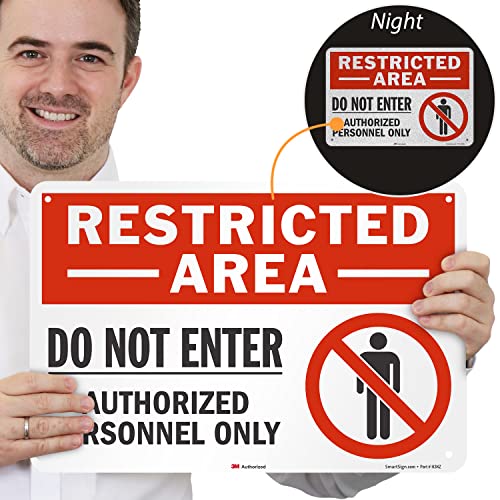 SmartSign 12" x 18" 'Restricted Area Do Not Enter, Authorized Personnel Only' Metal Sign with Symbol, 63 mil Aluminum, 3M Laminated Engineer Grade Reflective, Red, White and Black, USA-Made - style: 12" x 18" - EG Reflective