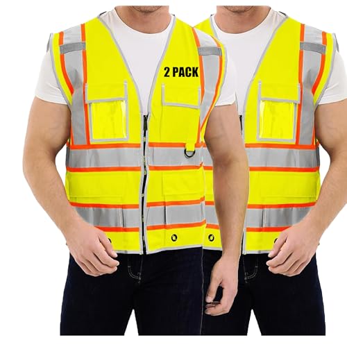 SRsafety High Visibility 9 pockets Reflective Safety Vest,Hi Vis Reflective Construction Work Vest for Men Women ANSI/ISEA - color: Lime-2pk, size: XX-Large
