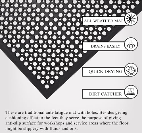 A1 Home Collections Anti Fatigue Mat, 0.6" Thick Heavy Duty Rubber Floor Mat with Drainage Holes - Non-Slip Kitchen, Bar & Restaurant Mat, 24x36 in (2 Pack) - size: 2 Pack - 36"L x 24"W x 0.6"Th