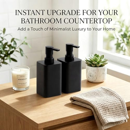 YMXYJM 2 pcs Hand Soap Dispenser Set - 11oz Refillable Resin Liquid Soap Dispensers with Rustproof Pump, Lotion Dispenser Includes Silicone Funnel for Bathroom Countertop or Kitchen, Black - color: Black