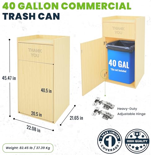 Alpine Restaurant Trash Can Cabinet with Tray Holder - Thank You Trash Can, Commercial 40 Gallon Garbage Can Cabinet for Restaurants, Cafeterias (Oak) - color: Oak