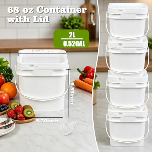 DEMORA 68oz Food Grade Square Plastic Bucket with Lid, Clear Airtight Storage Container, Reusable Pail for Kitchen Food Water Ice Cream Household Use 6Pcs (3 White+3 Transparent) - color: Transparent +White