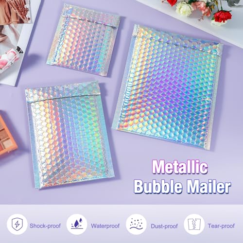 50 Pieces Bubble Mailers, 3 Sizes, Holographic, Rainbow - color: Rainbow Color