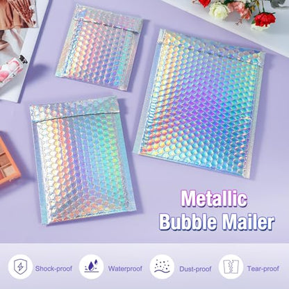 50 Pieces Bubble Mailers, 3 Sizes, Holographic, Rainbow - color: Rainbow Color