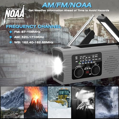 NITIGO Emergency Radio 4000mAh NOAA Weather Radio Solar Hand Crank Charging - color: Gray, size: 4000mAh