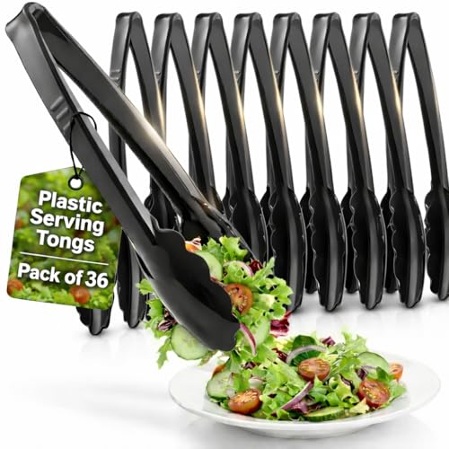 9-Inch Plastic Serving Tongs (36-Pack) Heavy-Duty Black Tongs - size: 36 Pack