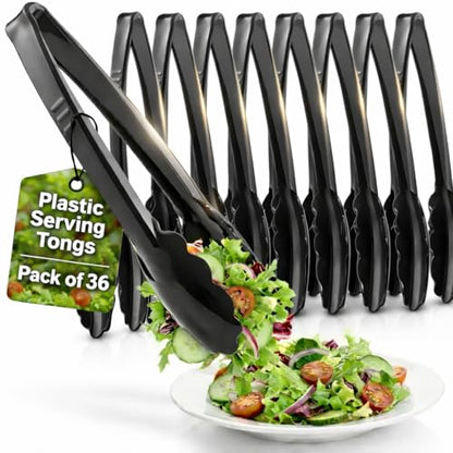 9-Inch Plastic Serving Tongs (36-Pack) Heavy-Duty Black Tongs - size: 36 Pack
