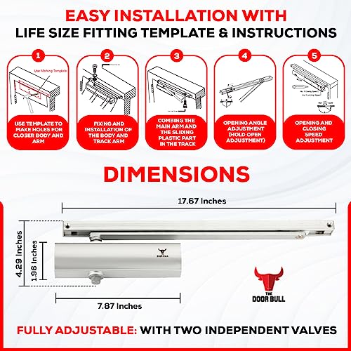 The Door Bull Series 5000 Automatic Door Closer – Hold Open Arm Features - size: 5000 Series, style: Silver