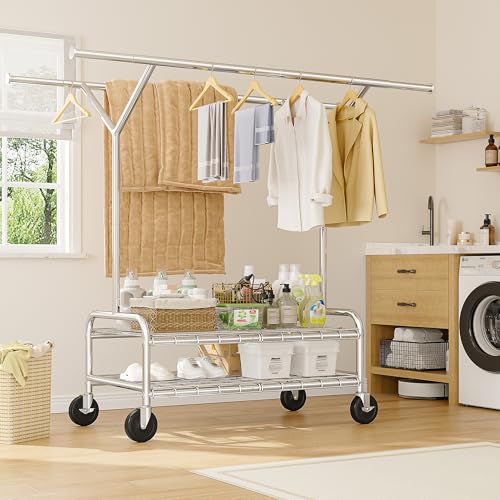 Raybee Heavy Duty Clothes Rack 500 LBS Metal Garment Rack with Wheels - style: Double Rods