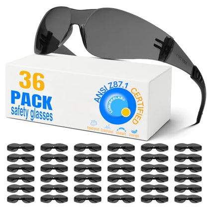 Safety Glasses Ansi Z87.1 Clear Safety Glasses Bulk Impact Scratch Resistant Lens Protective Eyewear for Men Women - color: 36pcs Gray