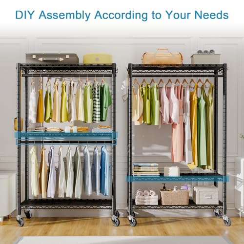 FUTASSI P3 Rolling Clothes Rack, Clothing Racks for Hanging Clothes, Black - color: Black, size: P3