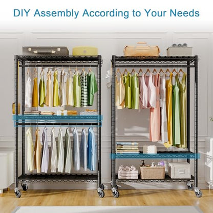 FUTASSI P3 Rolling Clothes Rack, Clothing Racks for Hanging Clothes, Black - color: Black, size: P3