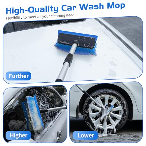 Ordenado 56" Car Wash Brush with Long Handle, Soft Bristle& Rubber Squeegee - color: Blue