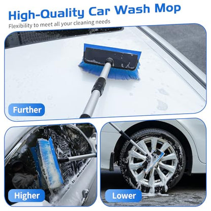 Ordenado 56" Car Wash Brush with Long Handle, Soft Bristle& Rubber Squeegee - color: Blue