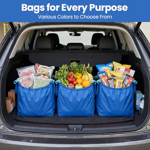 Handy Sandy Cart Caddy – 3-Pack Reusable Shopping Bags with Cart Clips | Heavy-Duty Grocery Organizer Tote Set | Eco-Friendly, Foldable, 40 lb Capacity | Blue - color: Bright Blue