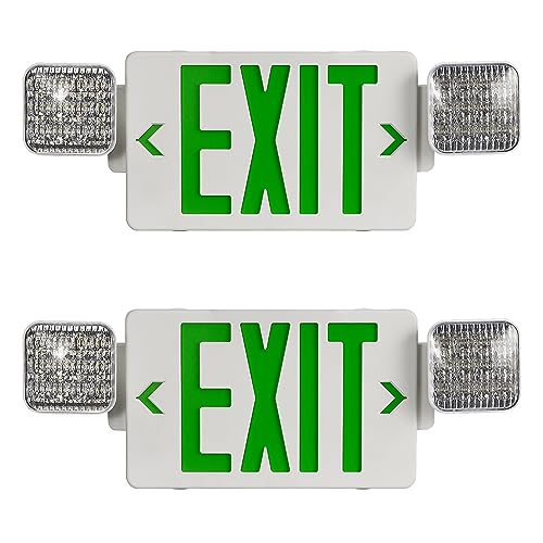 Green LED Exit Sign Emergency Light Combo, UL Listed Battery Backup - color: Green, size: 2 Pack