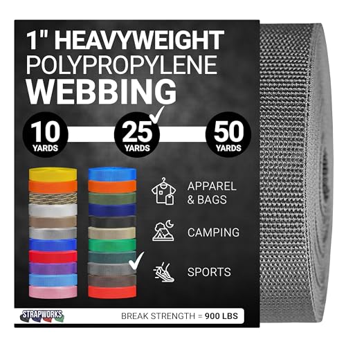 Strapworks Heavyweight Polypropylene Webbing - Heavy Duty Poly Strapping for Outdoor DIY Gear Repair - color: Charcoal, size: 1" x 25 yard