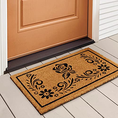 LuxUrux Welcome Mats Outdoor Coco Coir Doormat, with Heavy-Duty PVC Backing - Natural - Perfect Color/Sizing for Outdoor/Indoor uses, 17 x 30 inch - color: Natural Khaki, size: 17'' x 30''