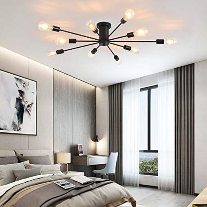 Garwarm Black Sputnik Ceiling Light Fixture, 10-Light Sputnik Chandelier - color: 10-Light,Black