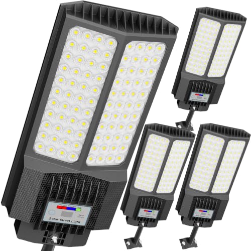 New 7000W Solar Street Light - Commercial Solar Lights Outdoor Waterproof 200pcs High Brightness LEDs Solar Parking Lot Lights Dusk to Dawn for Yard Garden with Motion Sensor(4 Pack) - color: Black--4Pack, size: 7000
