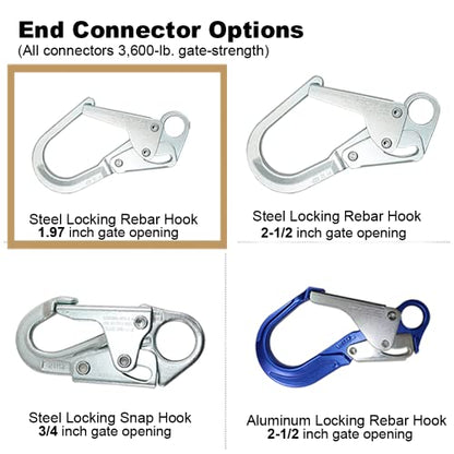 AFP Demon 6 FT Dual Leg Self-Retracting Lifeline Web Lanyard Retractable, 1.97-inch Gate Opening Steel Locking Rebar Hooks, Double Yoyo, Shock Absorber | Tower Fall Protection OSHA & ANSI Rated SRL - color: Dual 1.97-inch Gate Steel Rebar Hooks & Steel Ca