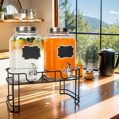 2 Pack 1 Gallon Glass Drink Dispensers with Stand, Ice Core, Spigot - size: 2 Pack 1 Gallon with Aluminum lid