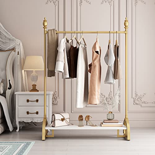 Gold Clothing Rack, Boutique Gold Clothes Racks with Shelf for Display, Heavy Duty Garment Rack for Retail Use (47.24L) - style: single-47