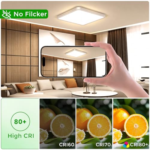 15.7Inch 32W Square LED Ceiling Light Fixtures Flush Mount, 2800K Warm White LED Ceiling Lamp, Surface Mount Modern Ceiling Lights, White Slim Flat Panel Lighting for Bedroom, Kitchen, Bathroom - color: Warm White, size: 15.7 inch White