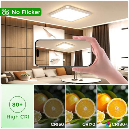 15.7Inch 32W Square LED Ceiling Light Fixtures Flush Mount, 2800K Warm White LED Ceiling Lamp, Surface Mount Modern Ceiling Lights, White Slim Flat Panel Lighting for Bedroom, Kitchen, Bathroom - color: Warm White, size: 15.7 inch White