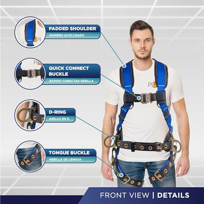 Palmer Safety Hammerhead 5pt Safety Harness Back Padded, QCB Chest, Tongue Buckel Legs Straps, Back & Side D-Rings - color: Blue, size: Small