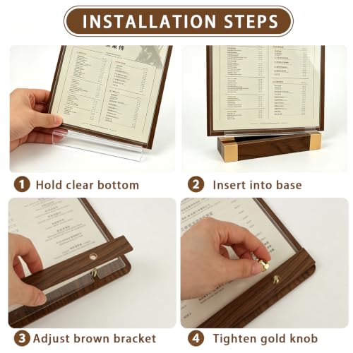 3 Pack 9.8" x 13.5" Acrylic Sign Holder with Walnut Wood Base