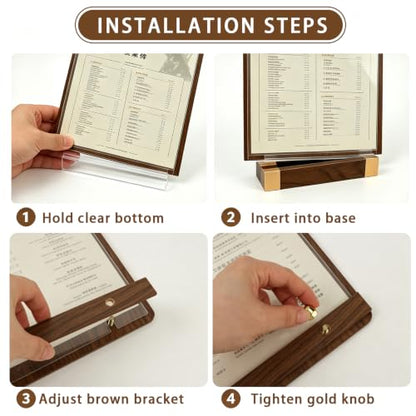 3 Pack 9.8" x 13.5" Acrylic Sign Holder with Walnut Wood Base