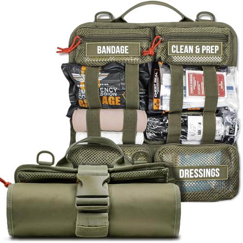EVERLIT Roll Up Trauma First Aid Kit with CAT Tourniquet-Tactical IFAK Emergency Medical Kit for Outdoor, Vehicle & Home Preparedness-Quick Release Molle Bag for First Responders (OD Green) - color: Od Green
