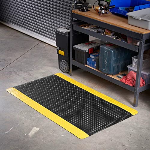 Consolidated Plastics Heavy Duty Diamond Plate Anti-Fatigue Mat - Thick Sponge Base - Standing Support for Leg & Back Pain - size: 3' x 5'