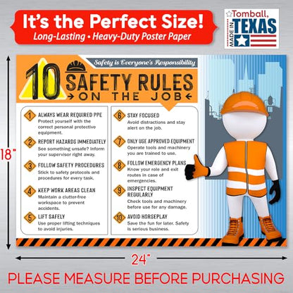 10 Safety Rules on the Job Poster 2026 – 18x24 Durable Laminated Business Safety First Poster Sign, Tear-Resistant, Waterproof Workplace Safety & Industrial Safety Poster for Construction (Pack of 1)